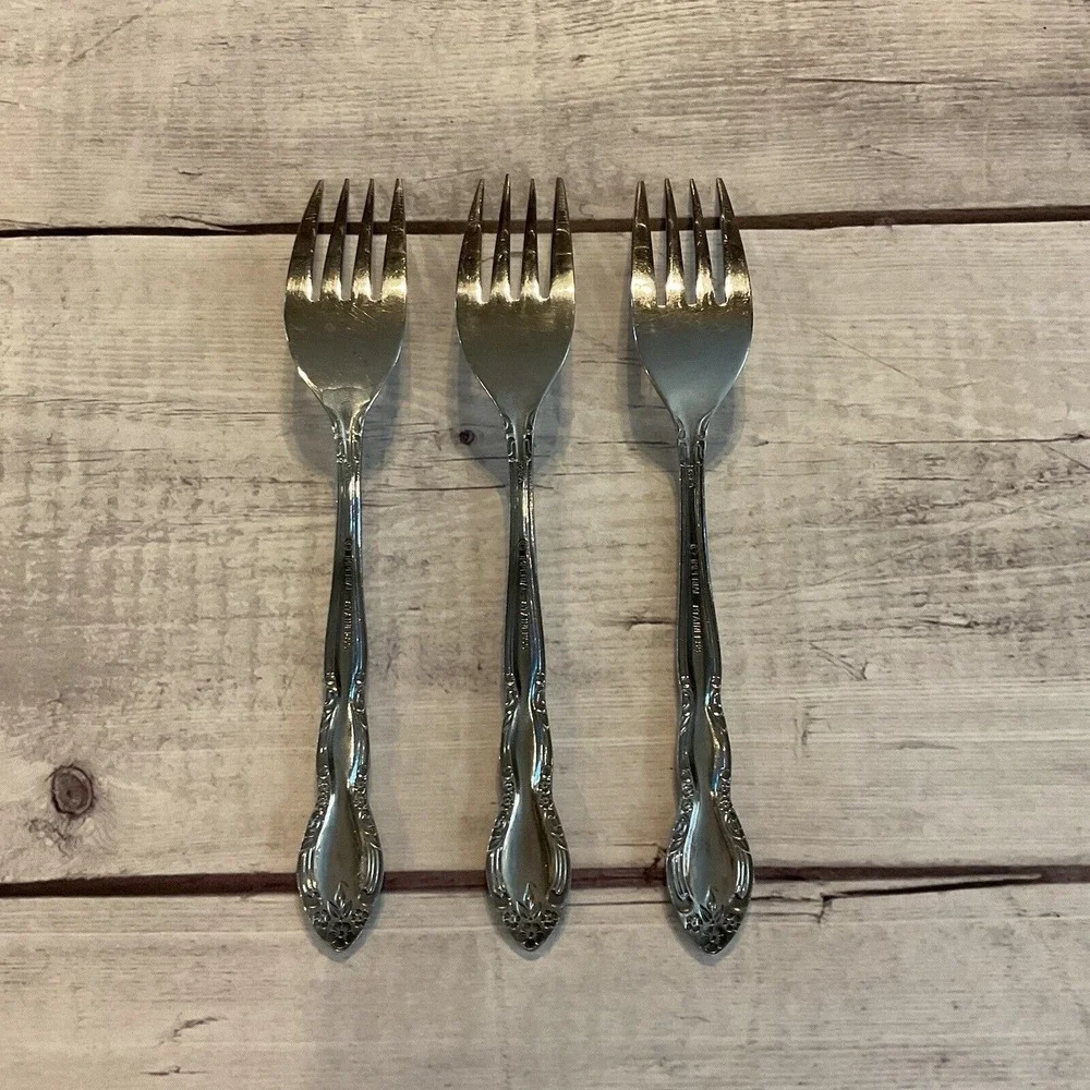 Imperial International Stainless Flatware FLEURETTE 3 Salad Dessert Forks Korea
